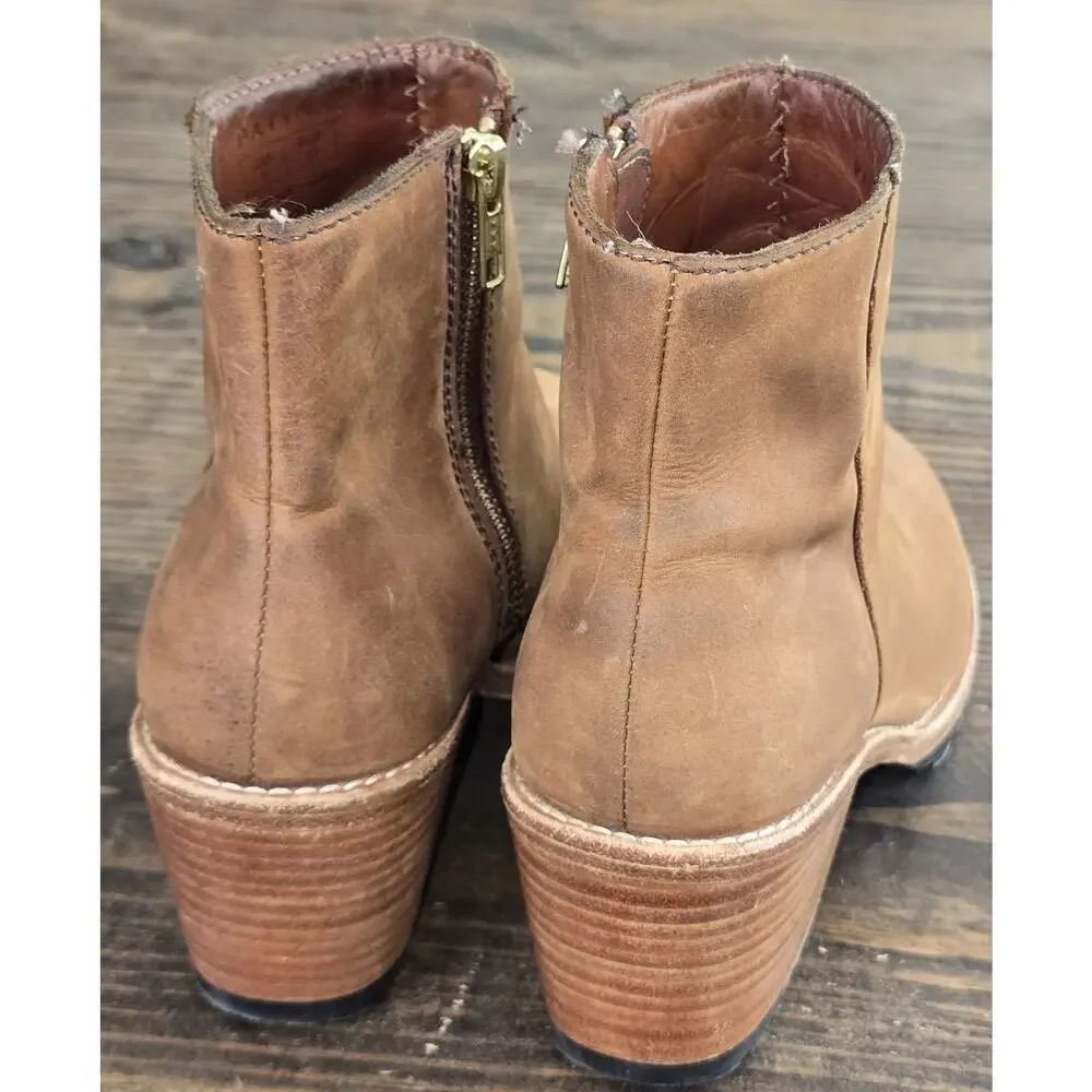 Patina Tan Leather Block Heel Ankle Booties Size 7
